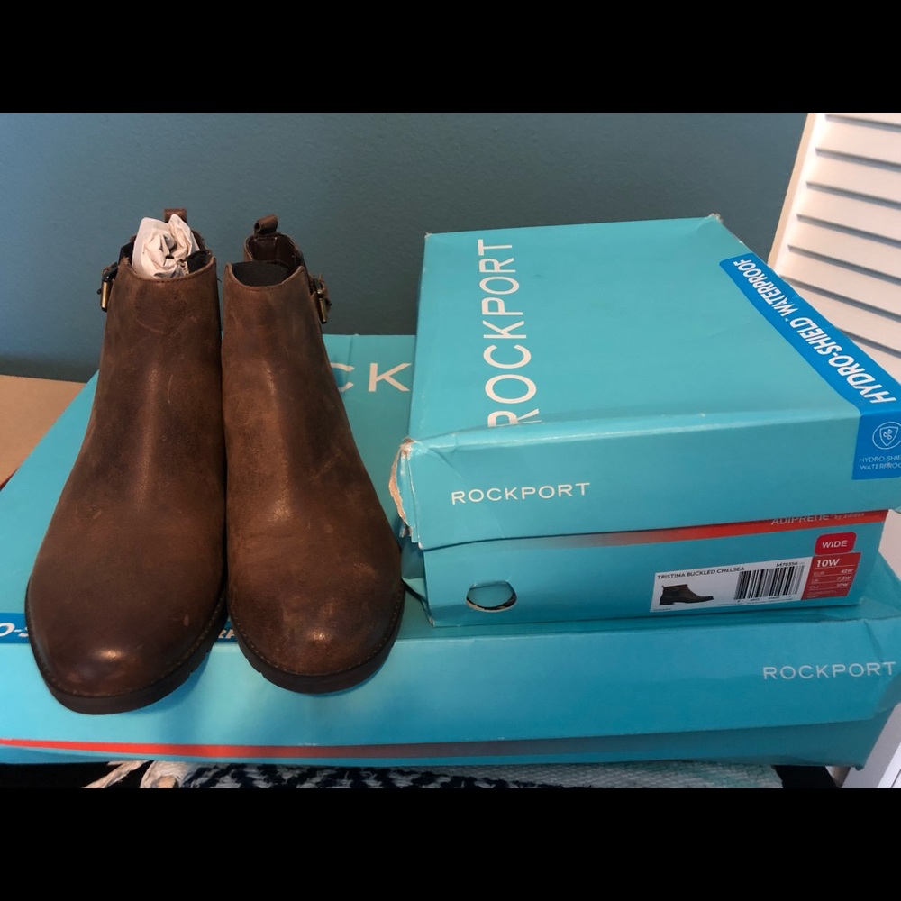 NWT Brown Leather Rockport Booties 10W